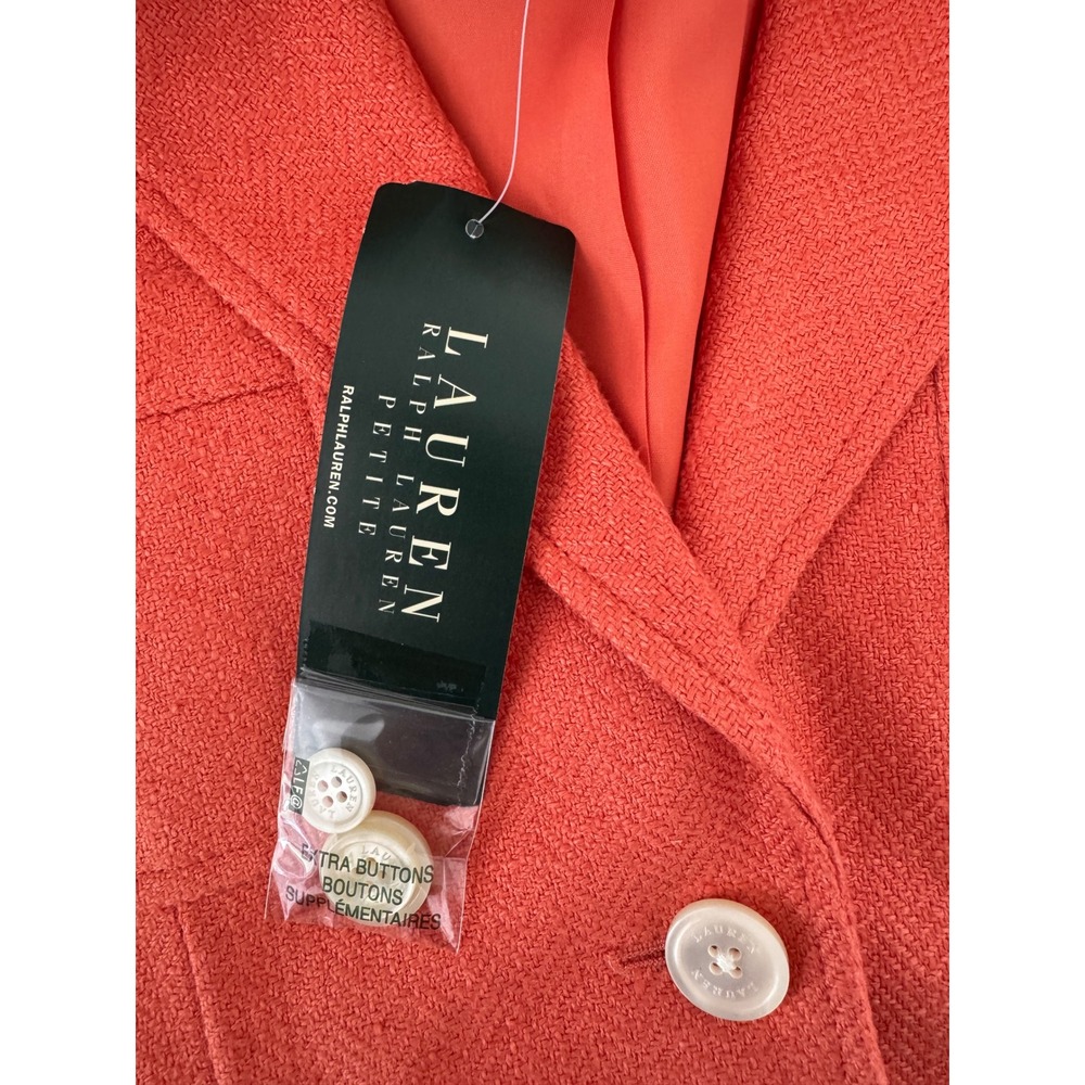 NWT Lauren Ralph Lauren Petite Linen Silk Blazer Peach Herringbone Jacket 12P - Picture 12 of 13